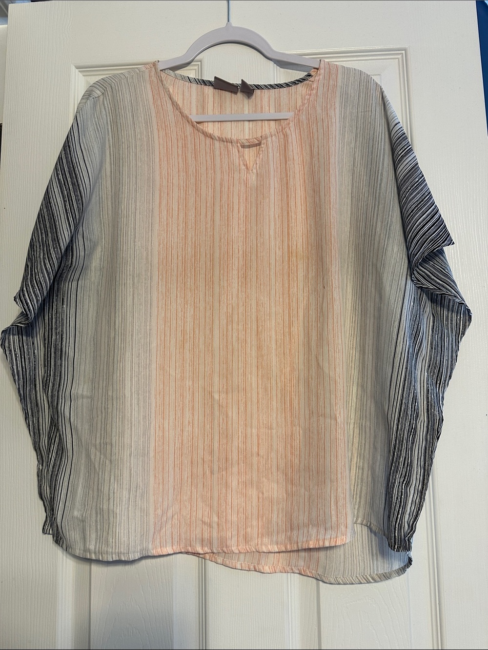 Chico's Peach Center with Gray Striped Sleeve Tunic